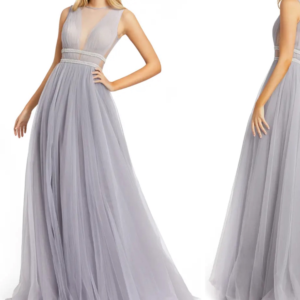 Nwot Mac Duggal Illusion Plunge Neck Tulle Ballgown